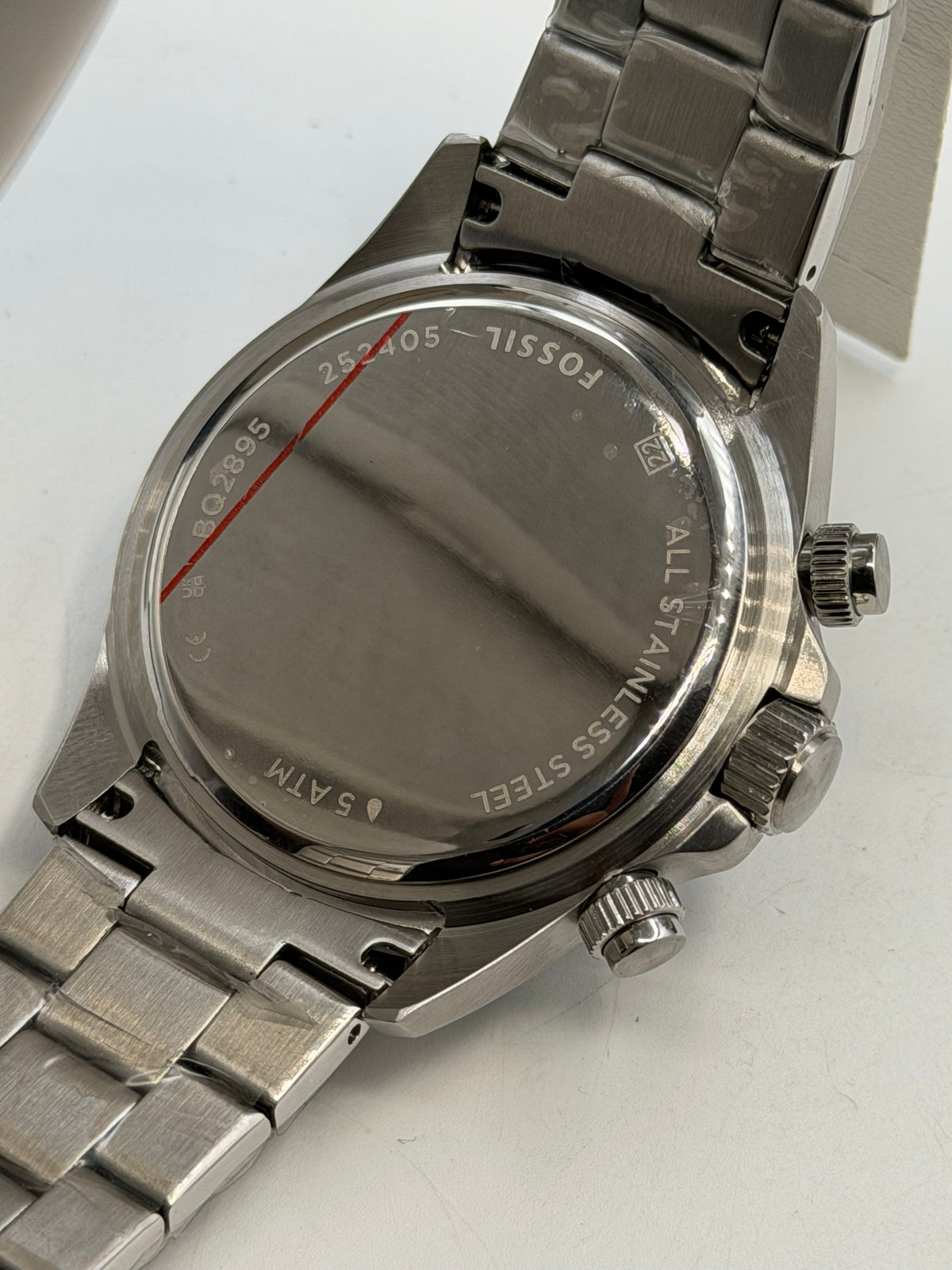 Fossil Chronograph Silver Stainless Steel Red Dial Autocross Quartz Watch for Gents - BQ-2895