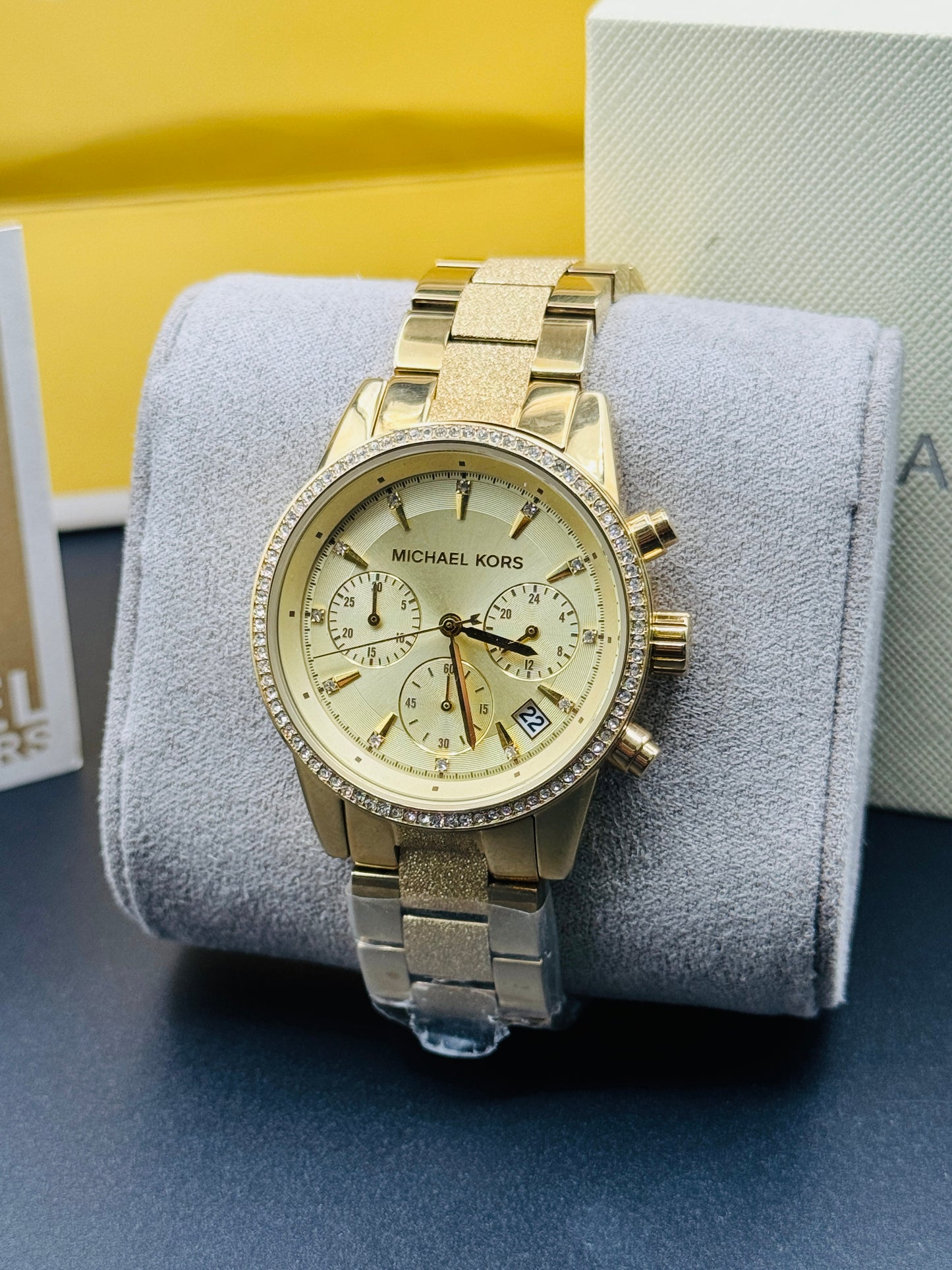 Michael Kors Ritz Gold Stainless Steel Gold Dial Chronograph Quartz Watch for Ladies - MK6597