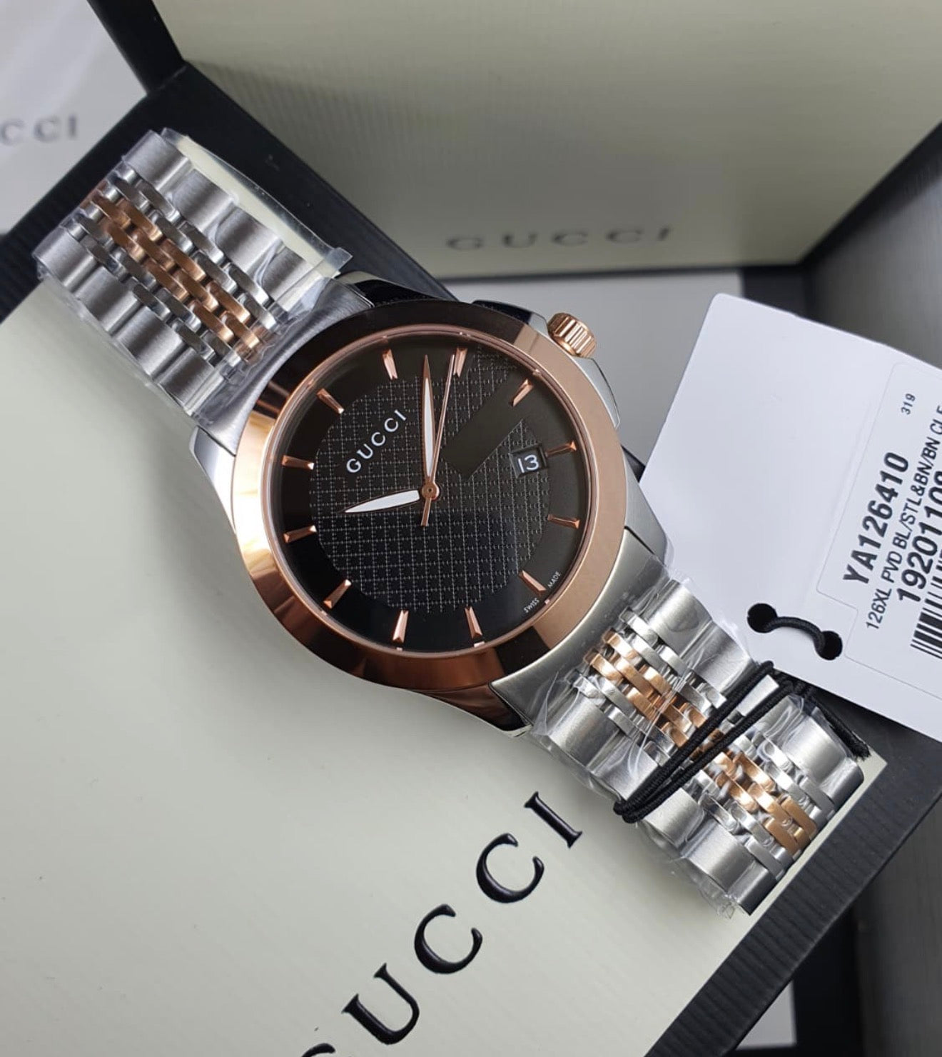 Gucci Men’s Swiss Made Quartz Stainless Steel Black Dial 38mm Watch YA126410