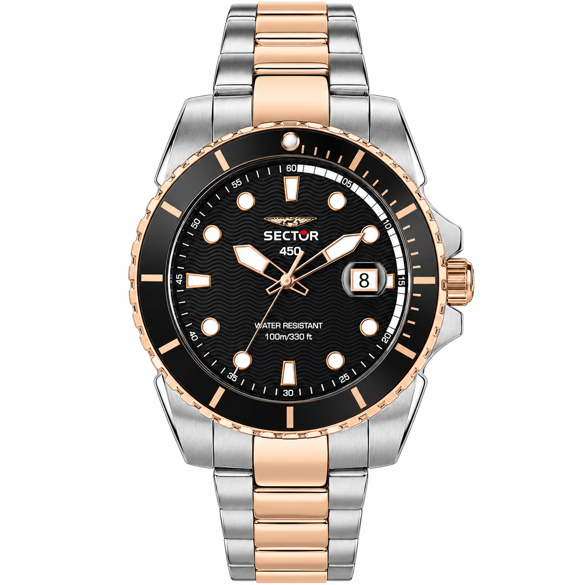 Sector 450 41mm 3 hand black dial bracelet +rg watch Lot Import (Pre-Owned)