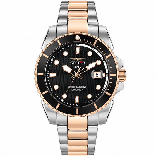 Sector 450 41mm 3 hand black dial bracelet +rg watch Lot Import (Pre-Owned)