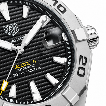 Tag Heuer Aquaracer Calibre 5 Silver Stainless Steel Black Dial Automatic Watch for Gents - WAY2010BA0927