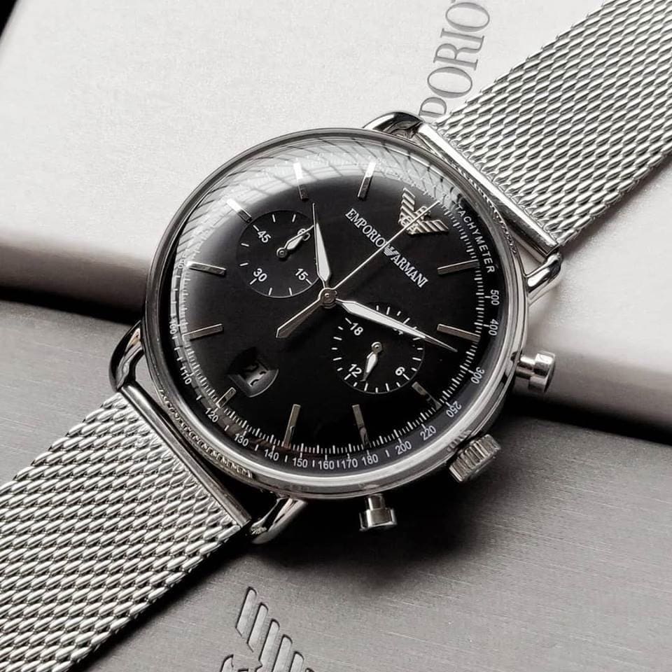 Original Emporio Armani Watch For Men Aviator AR11104 with black dial