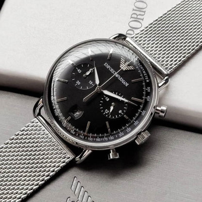 Original Emporio Armani Watch For Men Aviator AR11104 with black dial