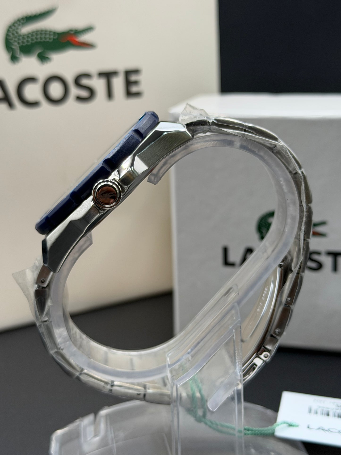 Lacoste Finn Mens Silver Stainless Steel Quartz Dark Blue Dial Silver Stainless Steel Bracelet Watch