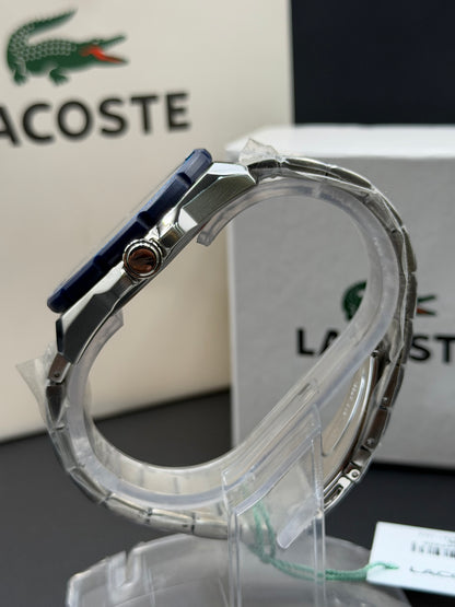Lacoste Finn Mens Silver Stainless Steel Quartz Dark Blue Dial Silver Stainless Steel Bracelet Watch