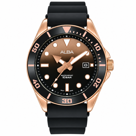 Original Alba Watch For Men Active AG8K20X1 With Brown Dial Rubber Belt with Black Color