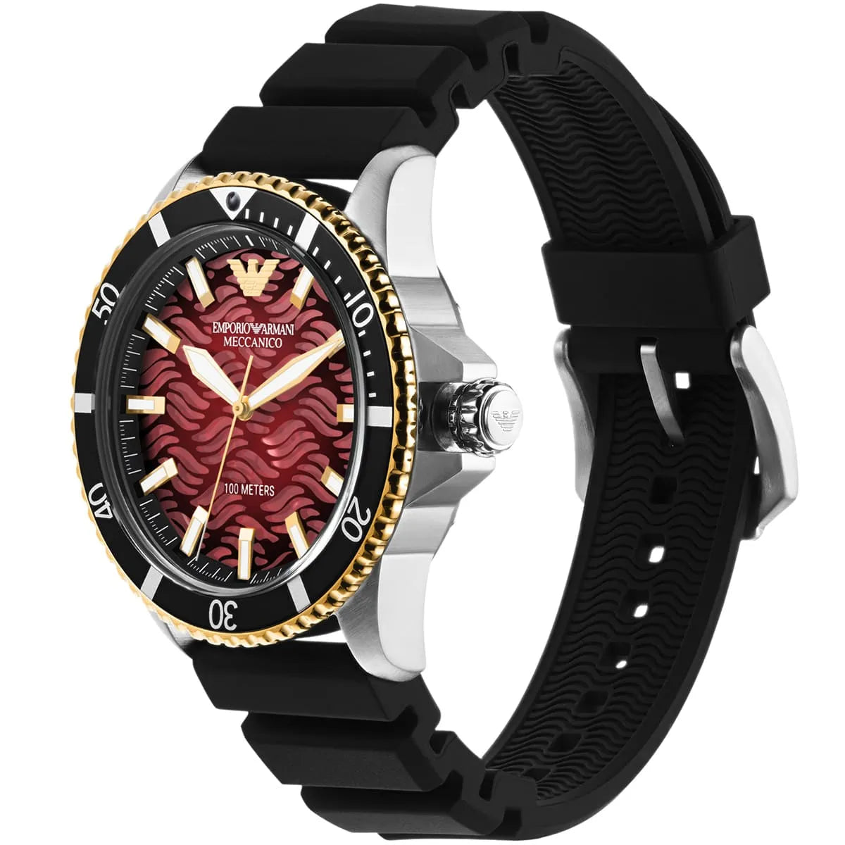 Emporio Armani Meccanico Black Silicone Strap Red Dial Automatic Watch for Gents - AR60070
