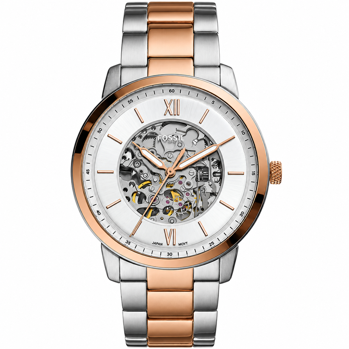 Fossil Men’s Automatic Two-tone Stainless Steel White Skeleton Dial 44mm Watch ME3196