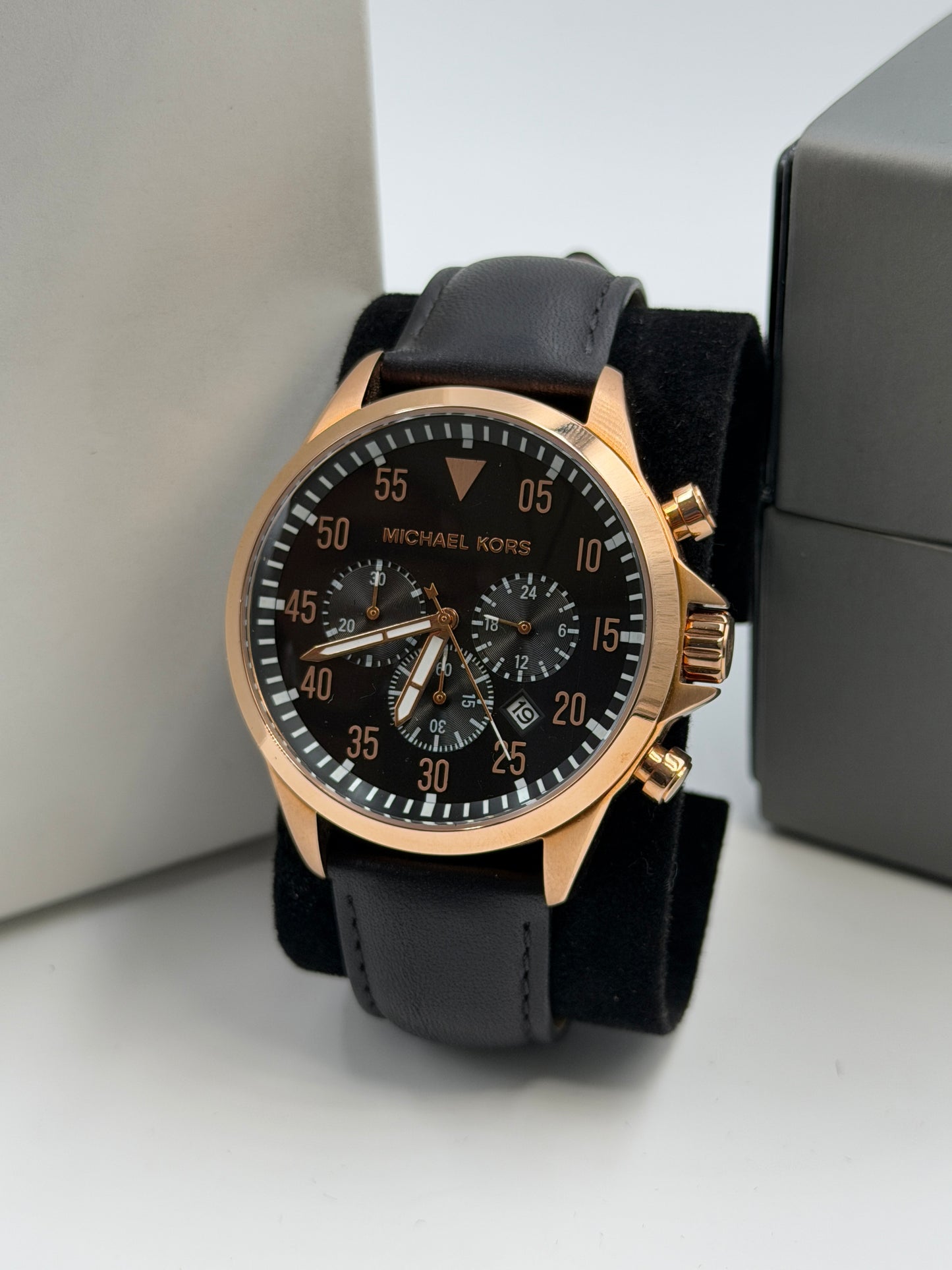 Michael Kors Gage Black Leather Strap Black Dial Chronograph Quartz Watch for Gents - MK8535
