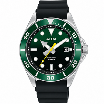 Original Alba Watch For Men Active AG8K23X1 With Green Dial Rubber Belt with Black (Like New)