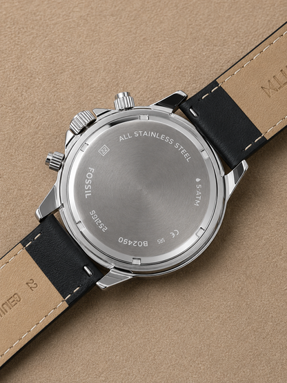 Fossil Bannon Multifunction Silver 45mm Stainless Steel Silver Dial Chronograph Quartz Watch for Gents - BQ2490