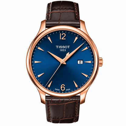 Tissot Tradition Brown Leather Strap Blue Dial Quartz Watch for Men's - T063.610.36.047.00