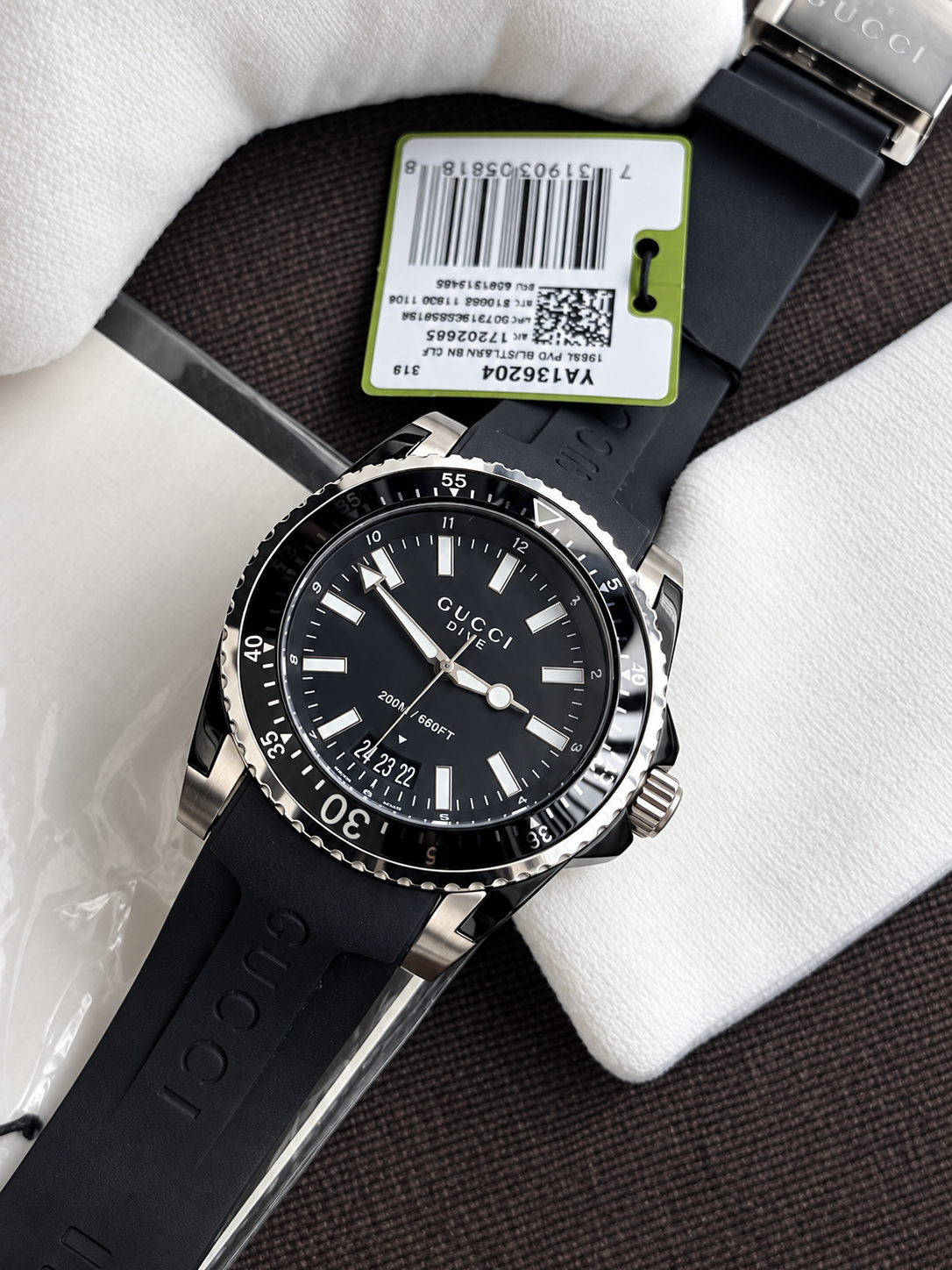 Gucci Dive Stainless Steel Black Rubber Strap Watch YA136204A