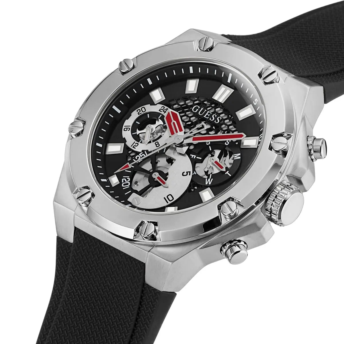 Guess Third Gear Black Silicone Strap Black Dial Chronograph Quartz Watch for Gents -GW0499G3