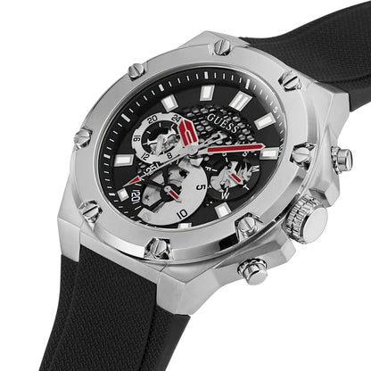 Guess Third Gear Black Silicone Strap Black Dial Chronograph Quartz Watch for Gents -GW0499G3
