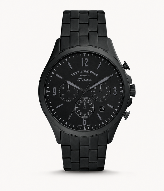 Fossil Forrester Black Stainless Steel Black Dial Chronograph Quartz Watch for Gents - FS5697