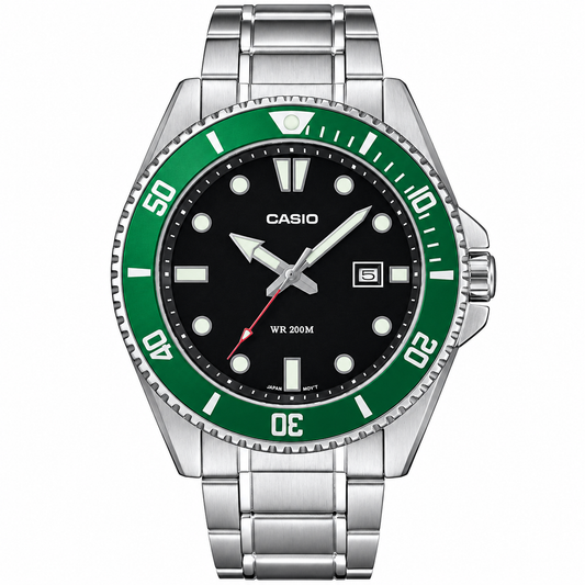 Casio Silver Stainless Steel Black Dial Quartz Watch for Gents - MDV-107D-3AVDF