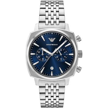 Emporio Armani Ruggero Silver Stainless Steel Navy Blue Dial Chronograph Quartz Watch for Gents - AR11688