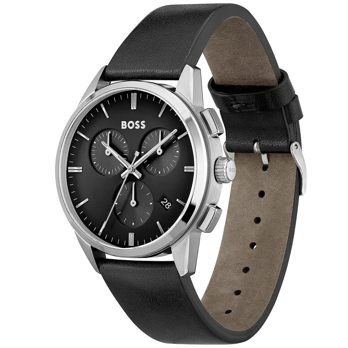 Hugo Boss Watch For Men Dapper 1513925 Chronograph With Black dial Leather belt with Black color