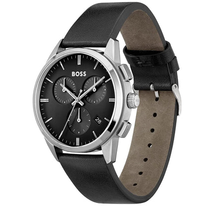 Hugo Boss Watch For Men Dapper 1513925 Chronograph With Black dial Leather belt with Black color