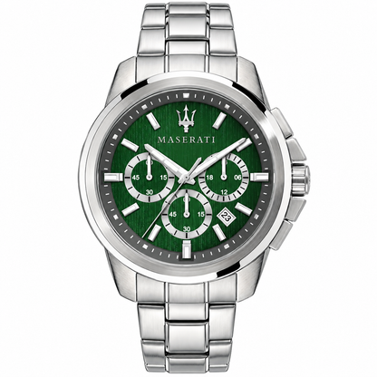 Maserati Successo Silver Stainless Steel Green Dial Quartz Watch for Gents - R8873621017 (PRE-OWNED)