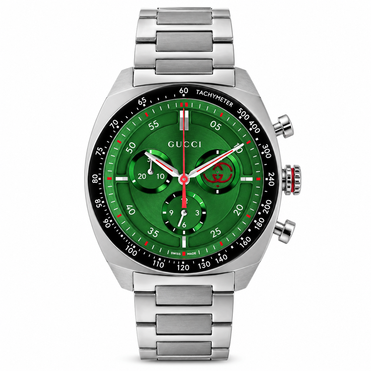 Gucci Interlocking Silver Stainless Steel Green Dial Chronograph Quartz Watch for Gents - YA142318