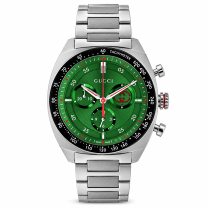 Gucci Interlocking Silver Stainless Steel Green Dial Chronograph Quartz Watch for Gents - YA142318