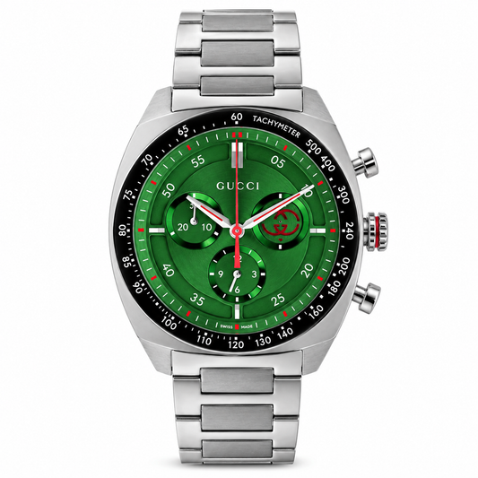 Gucci Interlocking Silver Stainless Steel Green Dial Chronograph Quartz Watch for Gents - YA142318