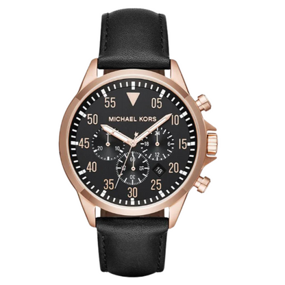 Michael Kors Gage Black Leather Strap Black Dial Chronograph Quartz Watch for Gents - MK8535