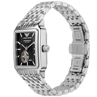 EMPORIO ARMANI Diego Silver Stainless Steel Black Dial Automatic Watch for Gents - A60057