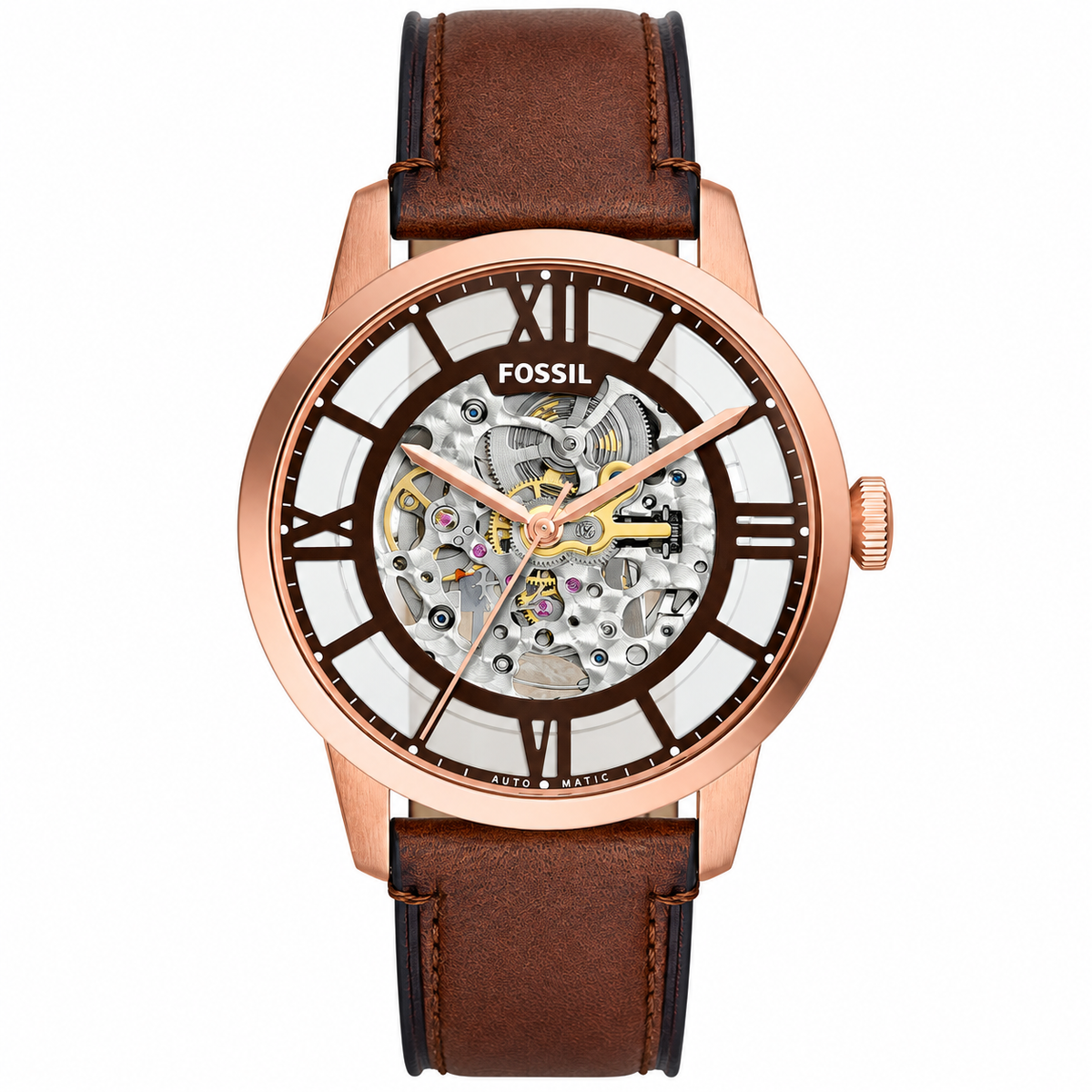 FOSSIL TOWNSMAN SKELETON & BROWN LEATHER STRAP WATCH FOR MEN ME3259