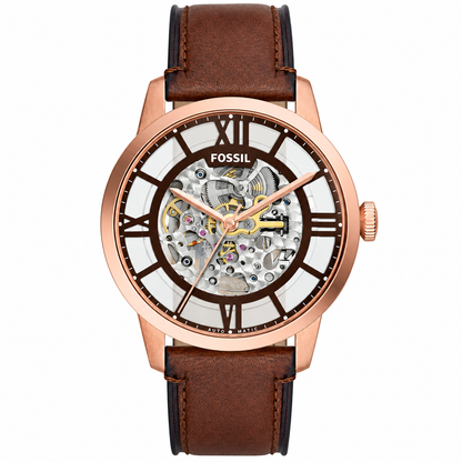 FOSSIL TOWNSMAN SKELETON & BROWN LEATHER STRAP WATCH FOR MEN ME3259
