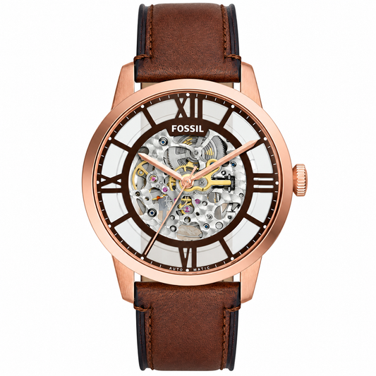 FOSSIL TOWNSMAN SKELETON & BROWN LEATHER STRAP WATCH FOR MEN ME3259