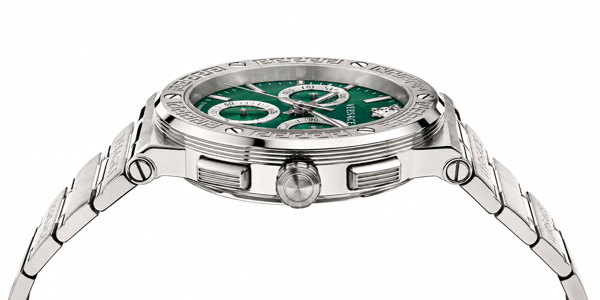 Versace Grace Logo Silver Stainless Steel Green Dial Chronograph Quartz Watch for Gents - VEZ900121