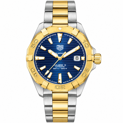 Tag Heuer Aquaracer Calibre 5 Two-tone Stainless Steel Navy Blue Dial Automatic Watch for Gents- WBD2120.BB0930