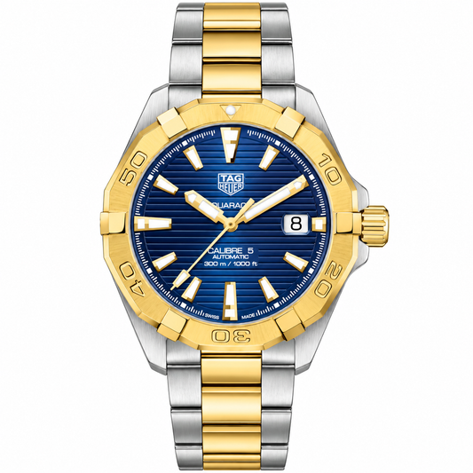 Tag Heuer Aquaracer Calibre 5 Two-tone Stainless Steel Navy Blue Dial Automatic Watch for Gents- WBD2120.BB0930