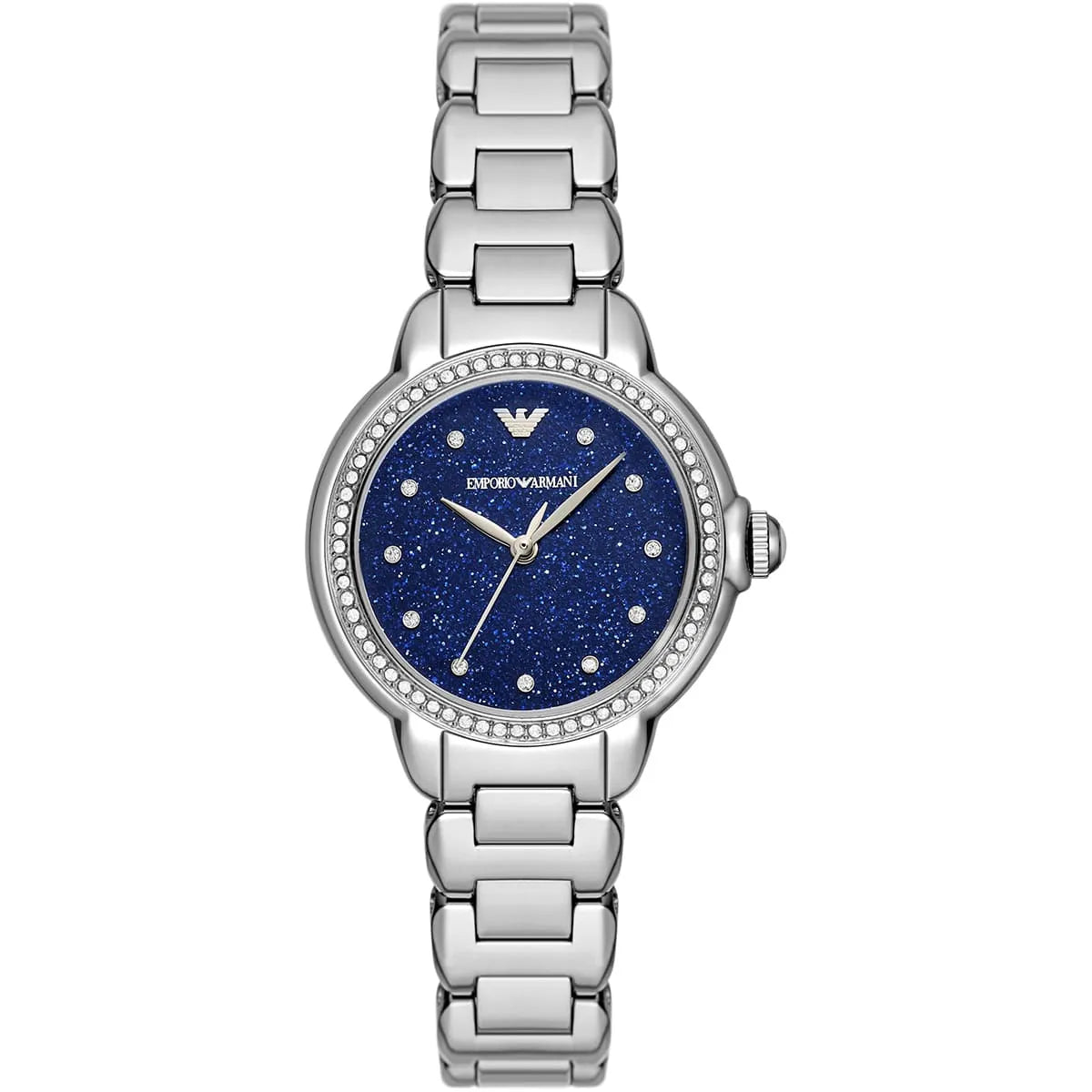 Original Emporio Armani Watch For Women Mia AR11630 With Blue dial , Featured with Crystals Moonphase decorated