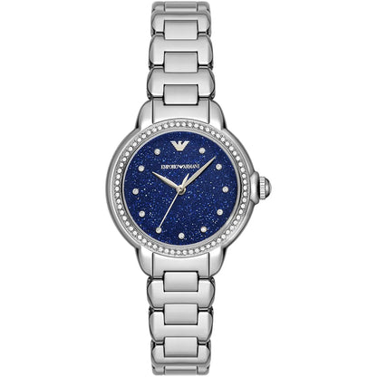 Original Emporio Armani Watch For Women Mia AR11630 With Blue dial , Featured with Crystals Moonphase decorated