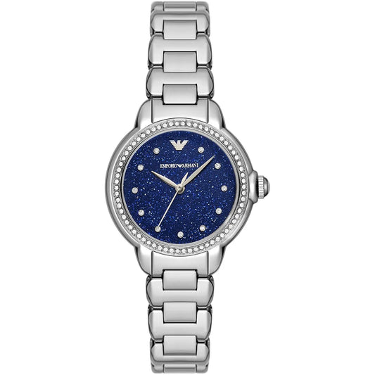 Original Emporio Armani Watch For Women Mia AR11630 With Blue dial , Featured with Crystals Moonphase decorated