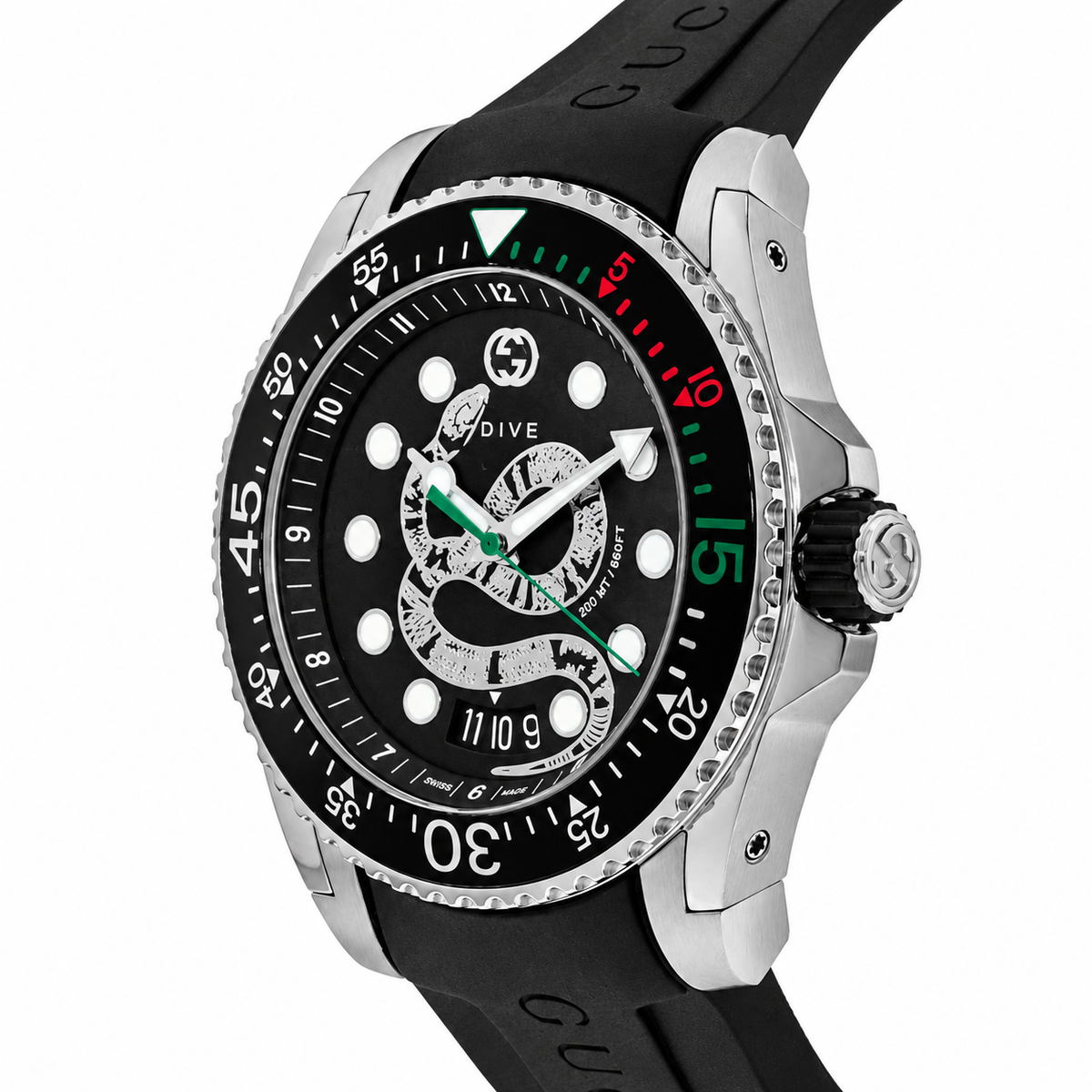 Gucci Dive 45mm Stainless Steel Case with Black Rubber Strap Men's Wristwatch (YA136217)
