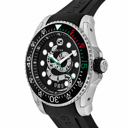 Gucci Dive 45mm Stainless Steel Case with Black Rubber Strap Men's Wristwatch (YA136217)