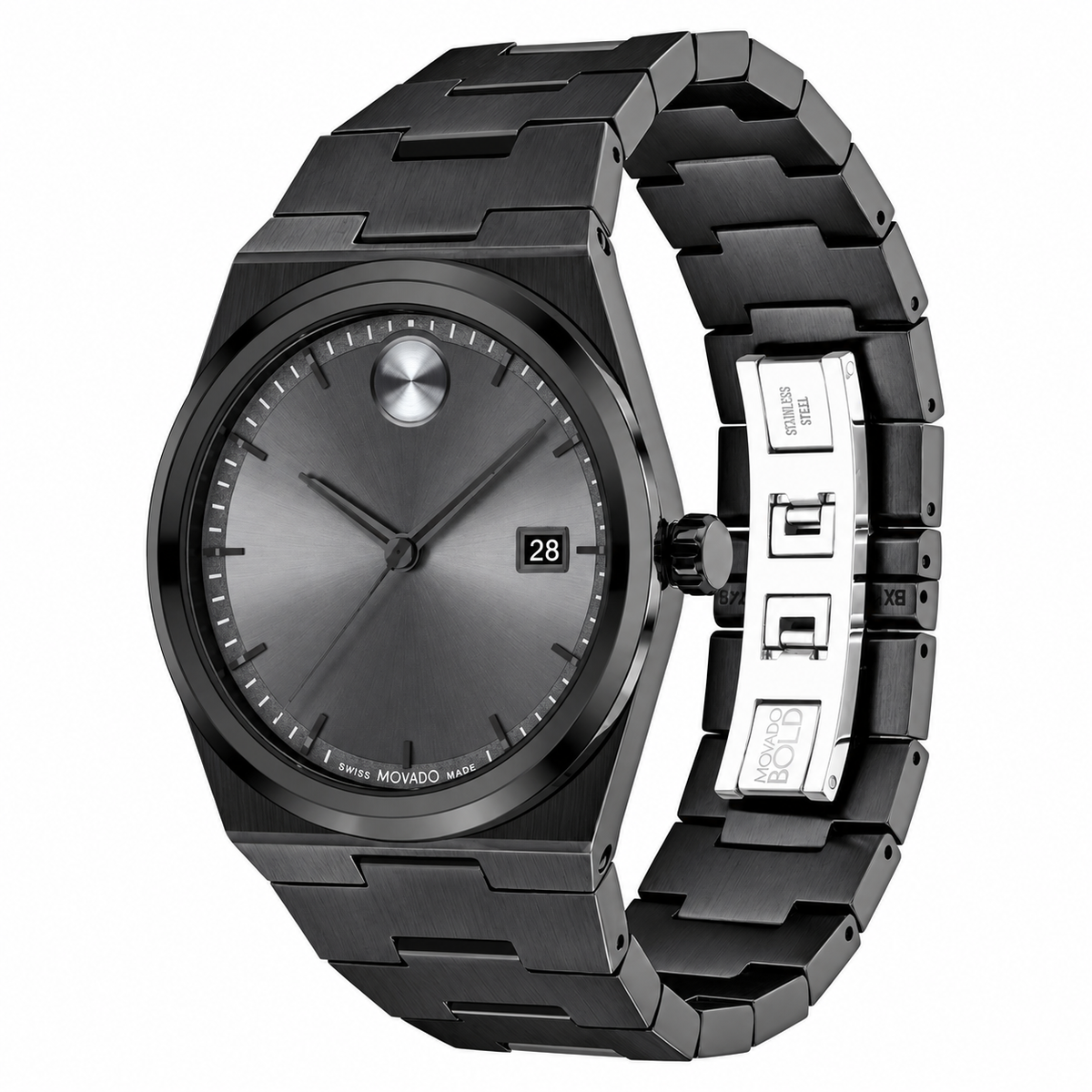 Movado Black Stainless Steel Grey Dial Quartz Watch for Gents - Movado 3601224