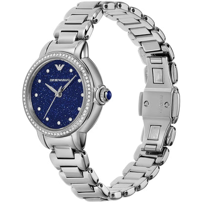Original Emporio Armani Watch For Women Mia AR11630 With Blue dial , Featured with Crystals Moonphase decorated