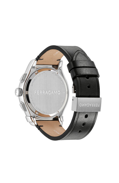 Salvatore Ferragamo 1927 Chrono Analog Black Dial Black Leather Strap Watch For Men Sfkz00123