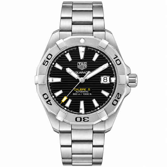 Tag Heuer Aquaracer Calibre 5 Silver Stainless Steel Black Dial Automatic Watch for Gents - WAY2010BA0927
