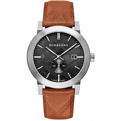 Burberry Brown Leather Strap Black Dial Quartz Watch for Gents - BU9905
