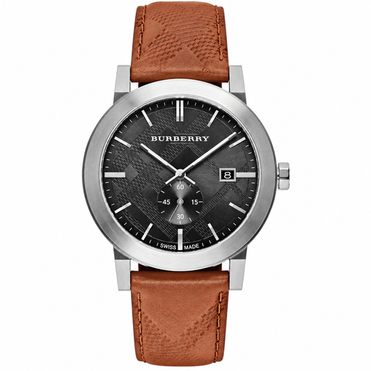 Burberry Brown Leather Strap Black Dial Quartz Watch for Gents - BU9905