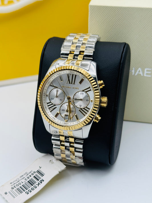 Michael Kors Women’s Chronograph Quartz Two-tone Stainless Steel Silver Dial 38mm Watch MK5955