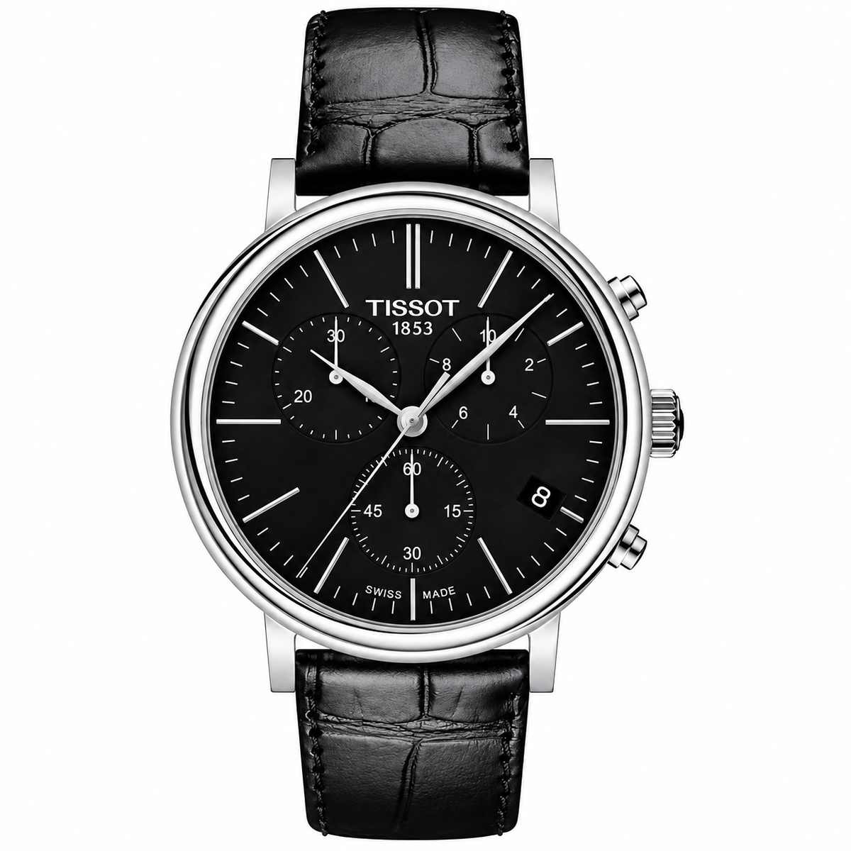 Tissot Carson Premium Black Leather Strap Black Dial Chronograph Quartz Watch for Men's - T122.417.16.051.00